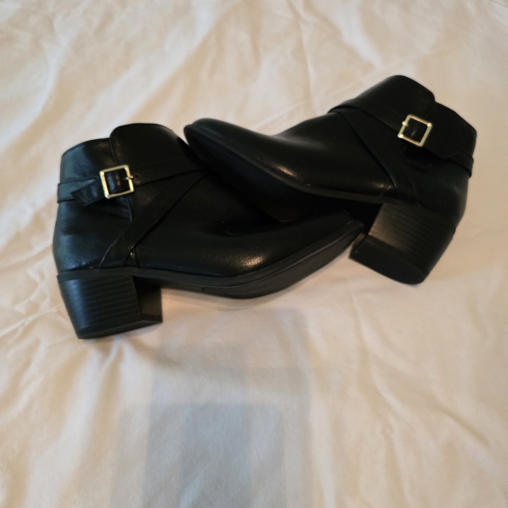 London Fog Black Ankle Booties with Buckle Details